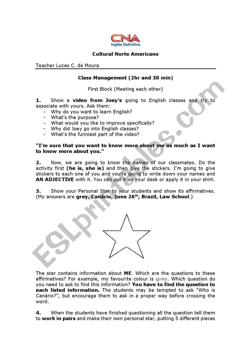 First Class dynamics  worksheet