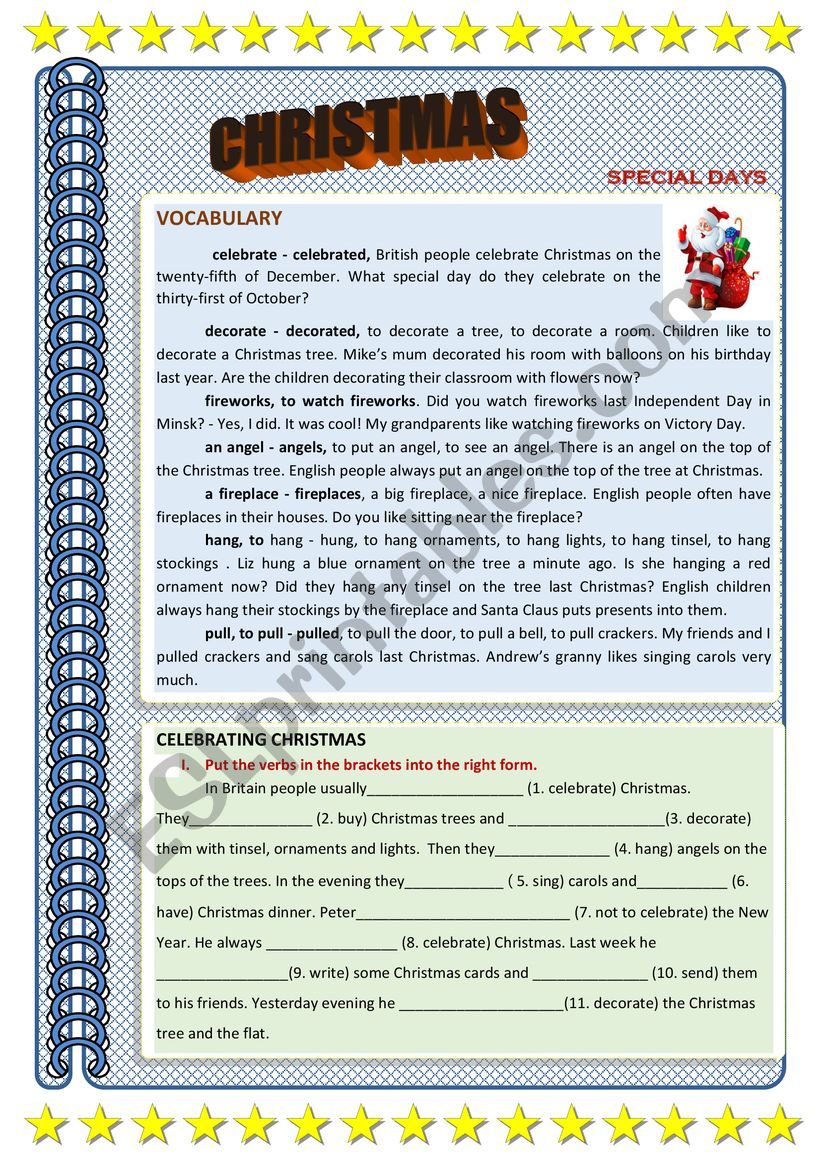 CHRISTMAS - special days worksheet