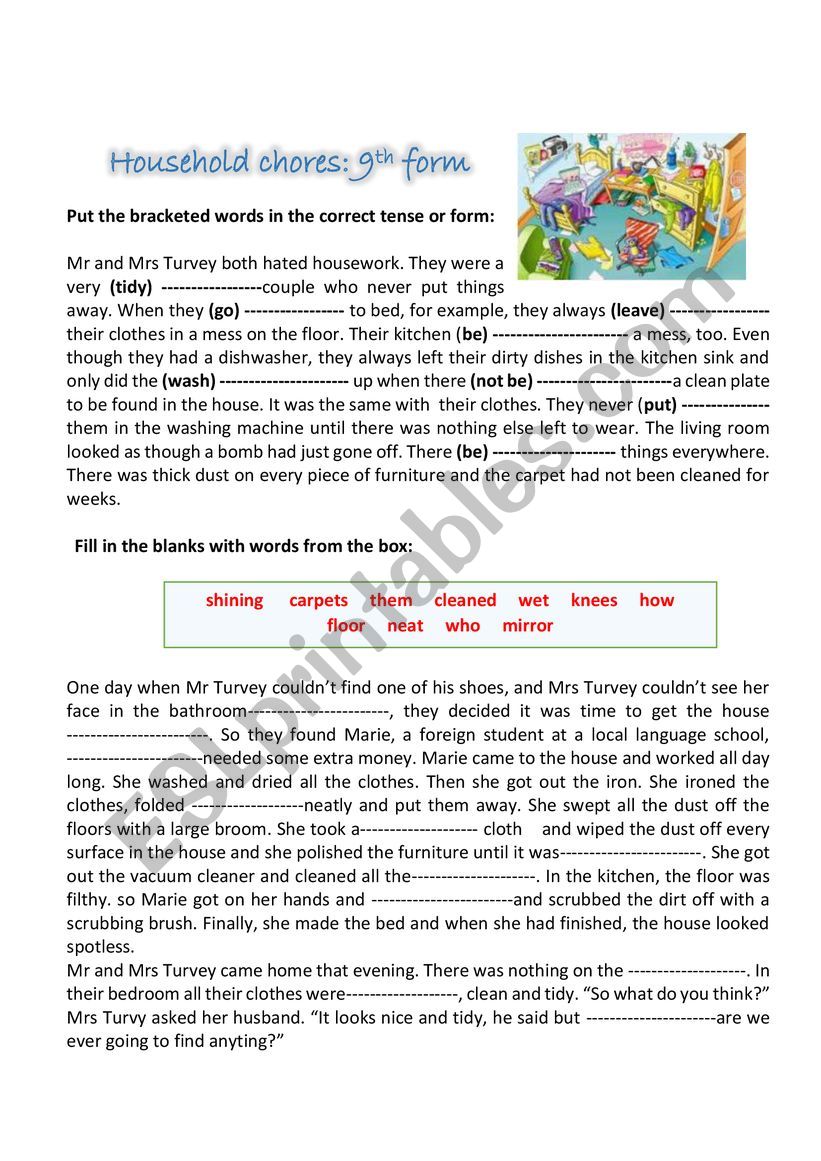 household chores  worksheet