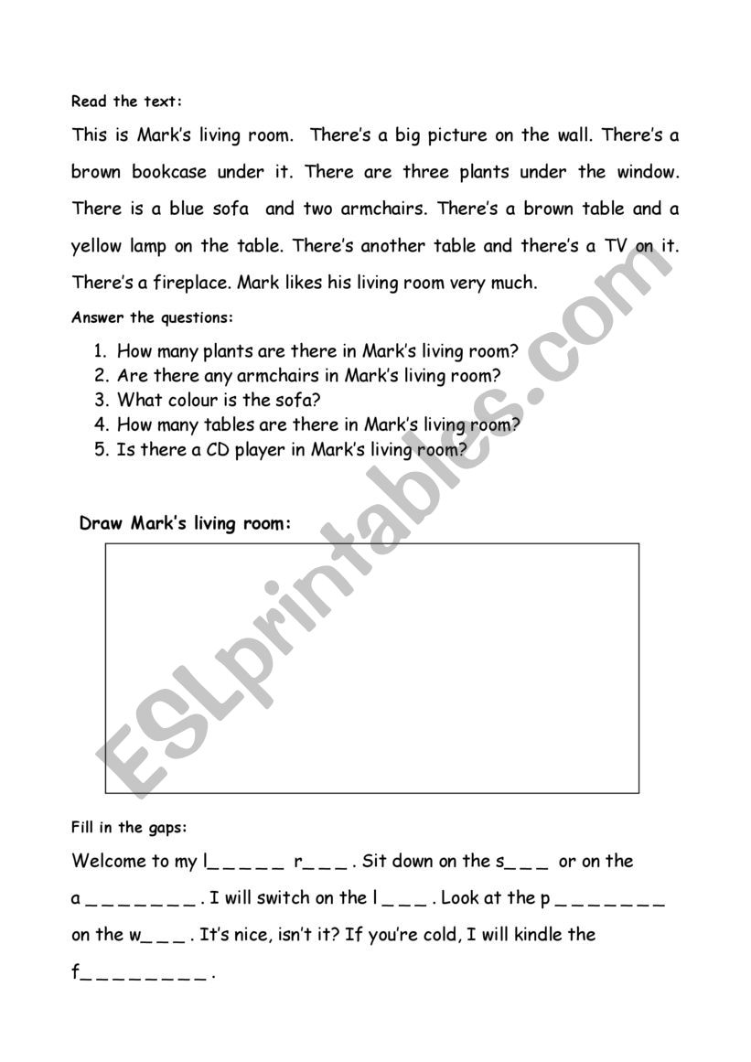 my living room worksheet