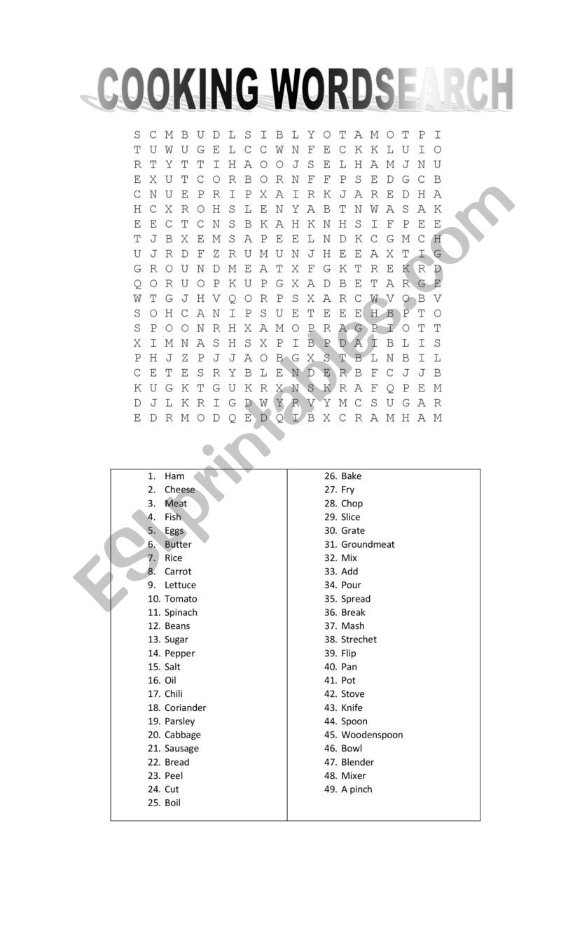 Food wordsearch worksheet