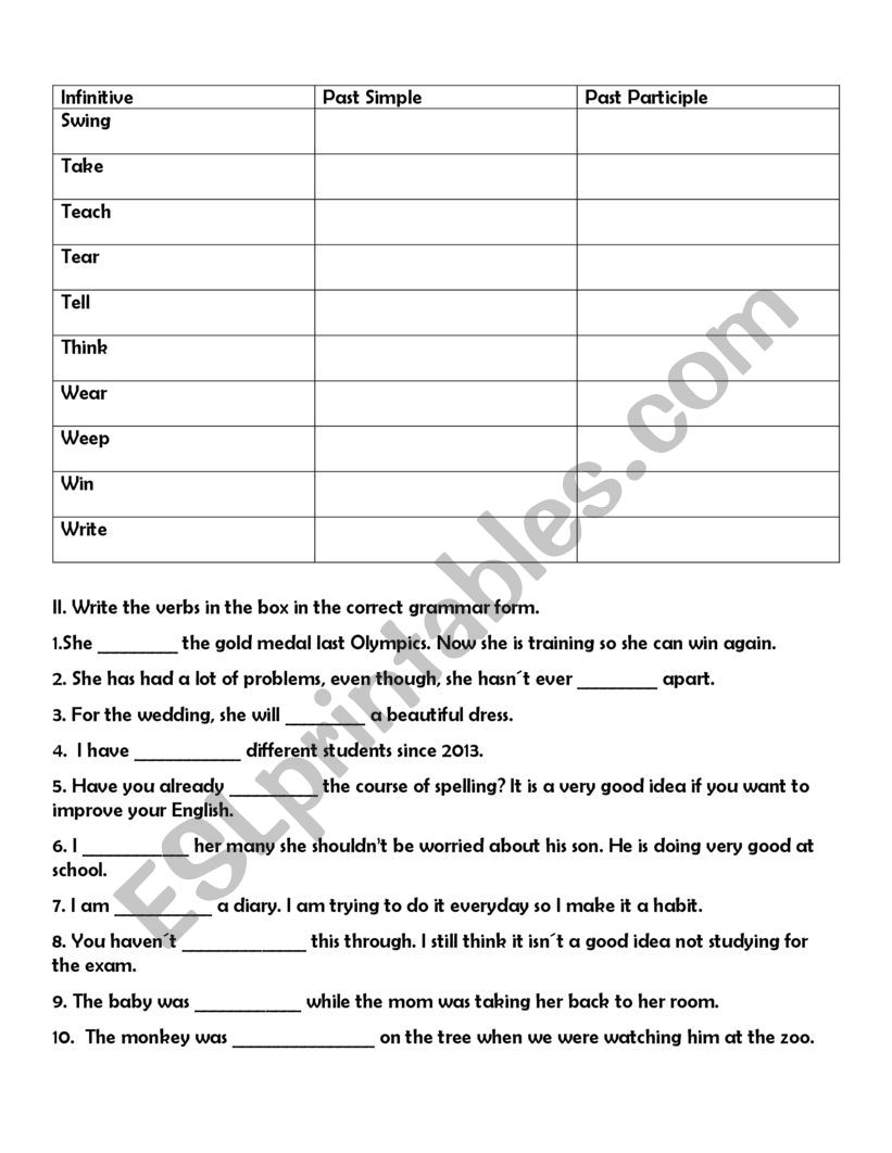 Irregular verbs  worksheet