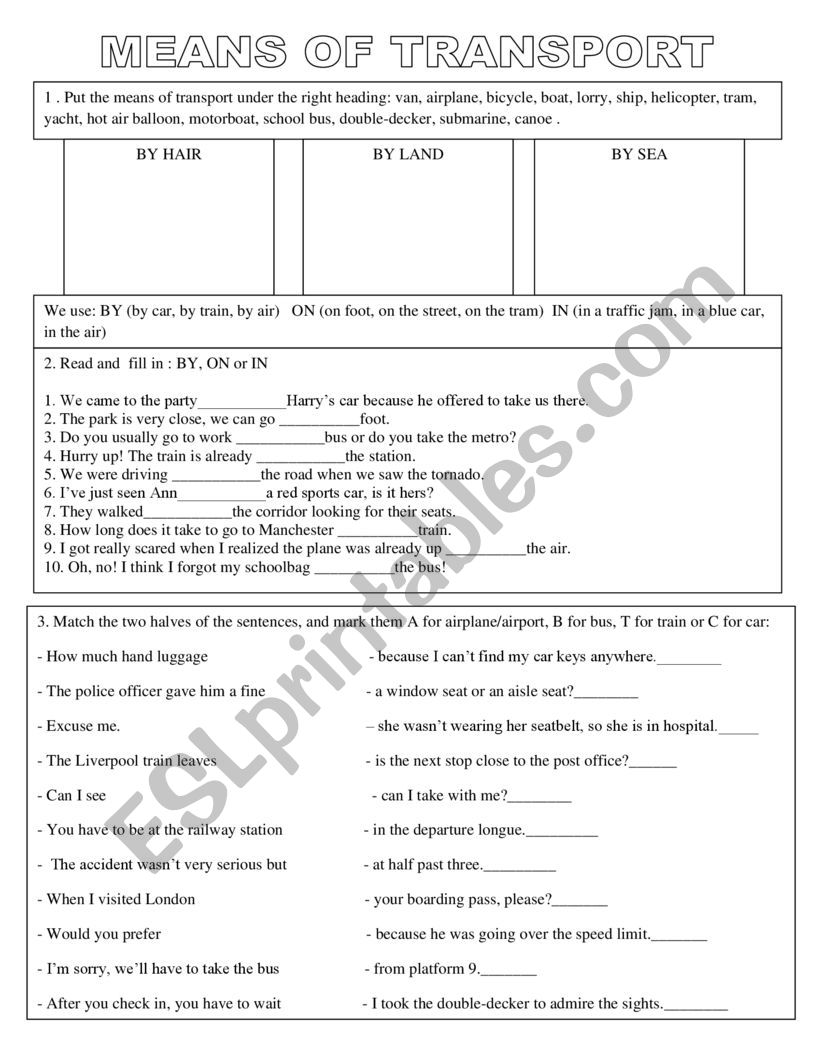 TRANSPORTS worksheet