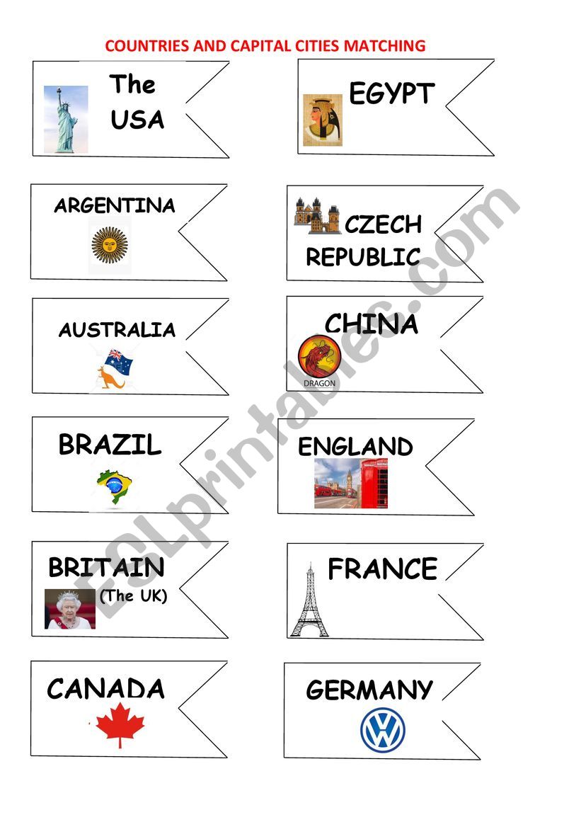 Countries and Capital cities Matching Game