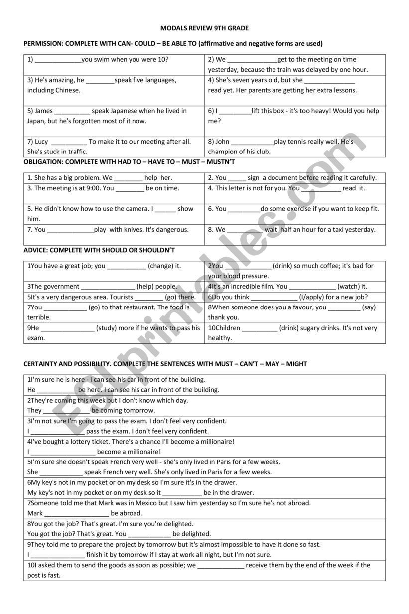 modals review worksheet