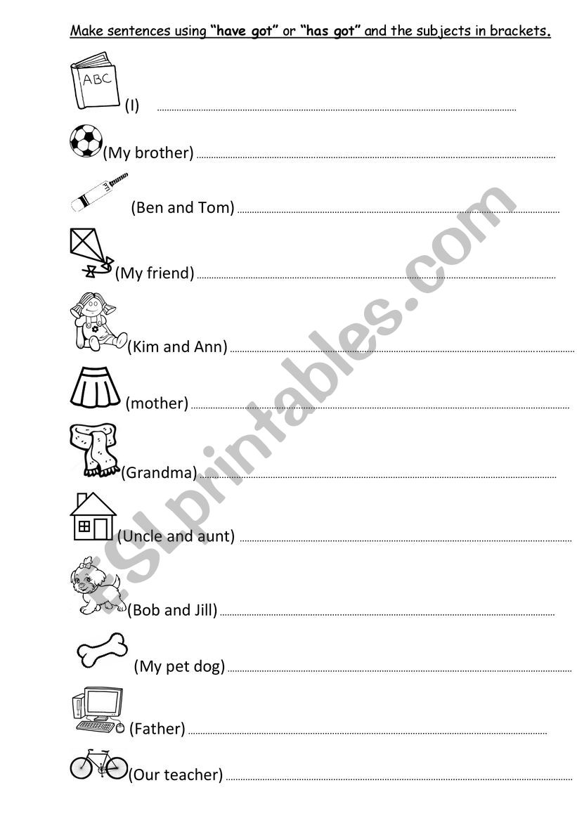 Make sentences using have got or has got for the given picture