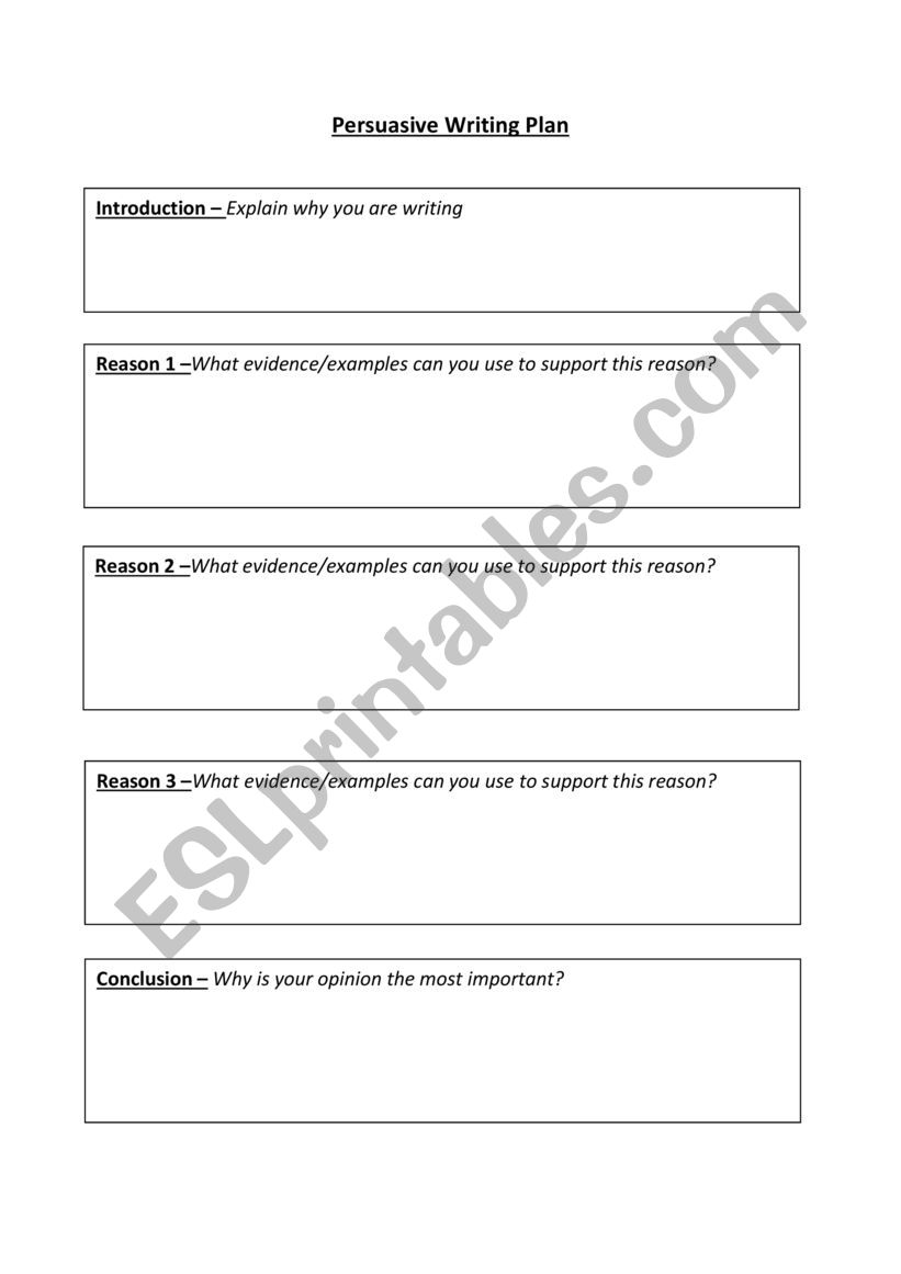 Persuasive Writing Plan worksheet