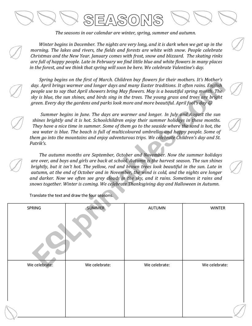 SEASONS AND HOLIDAYS  worksheet