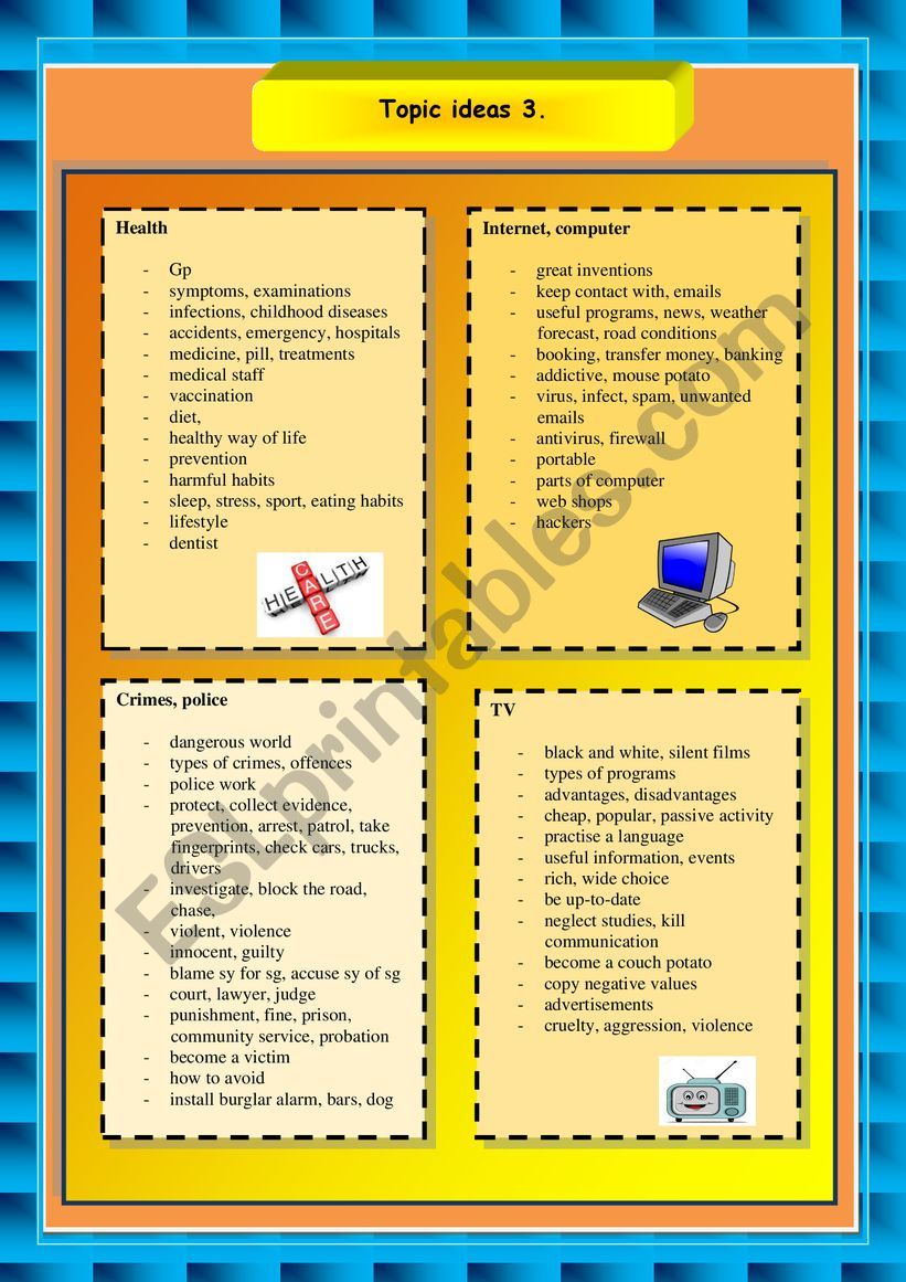 Topic ideas 3.  worksheet