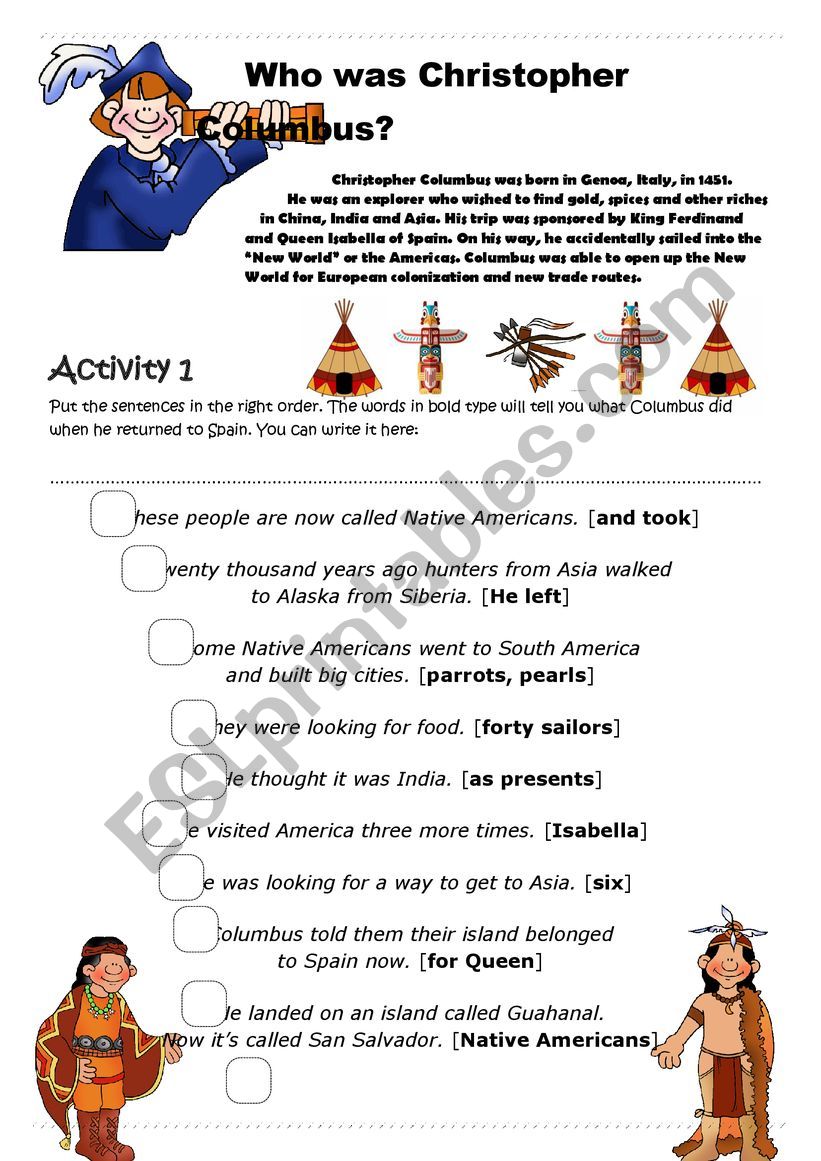 Columbus - part 1 of 3 worksheet