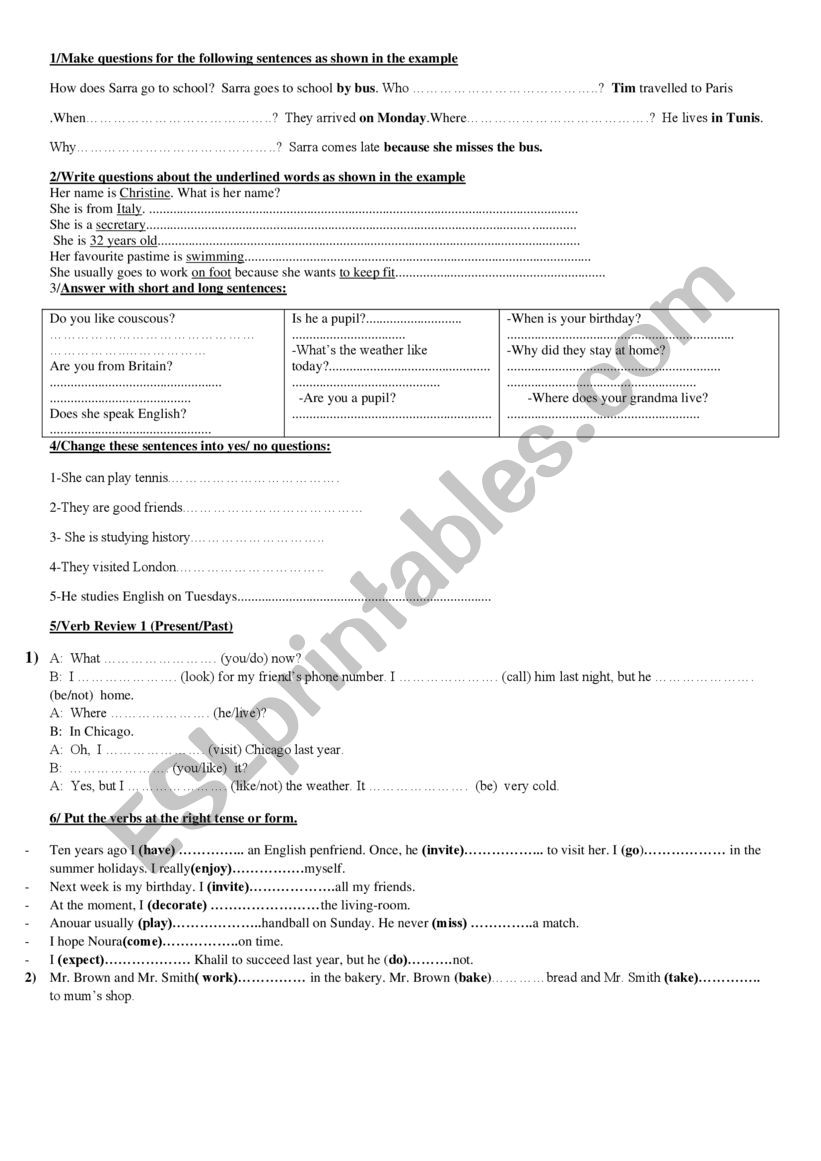 8th form full M 1 REVIEW worksheet