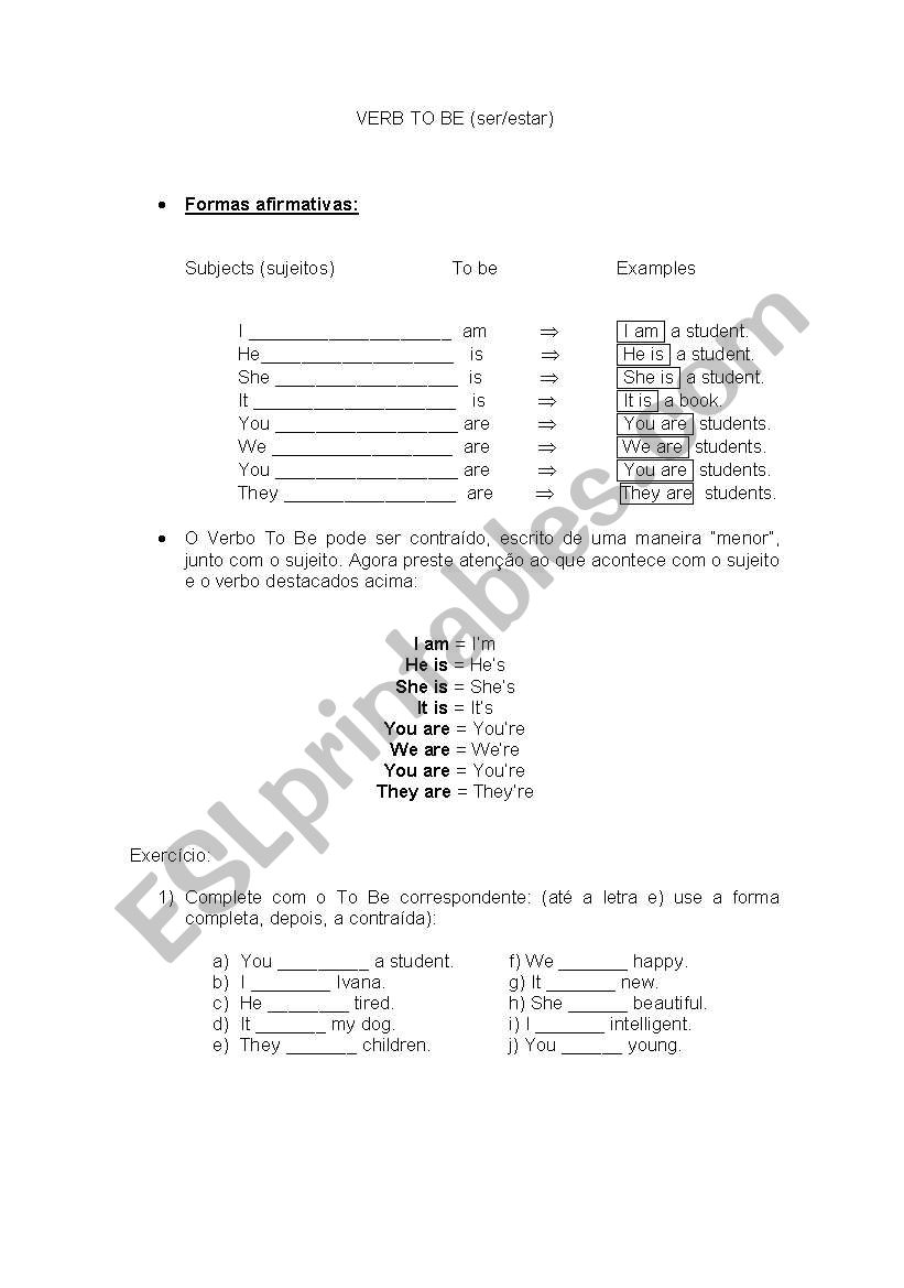 Verb to BE worksheet