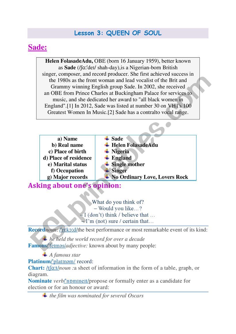 lesson 3 queen of soul worksheet