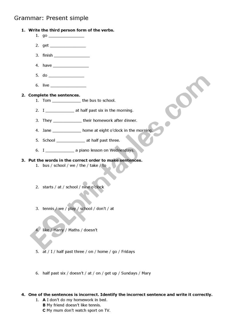 Present Simple_tasks worksheet