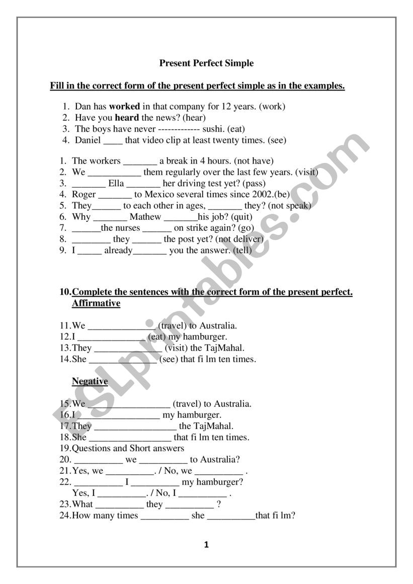 present simple worksheet