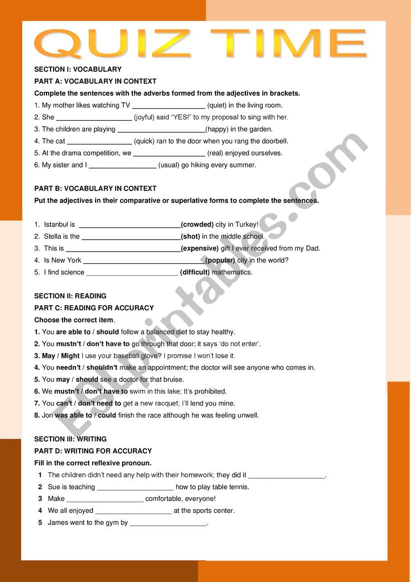 Quiz Time 3 worksheet