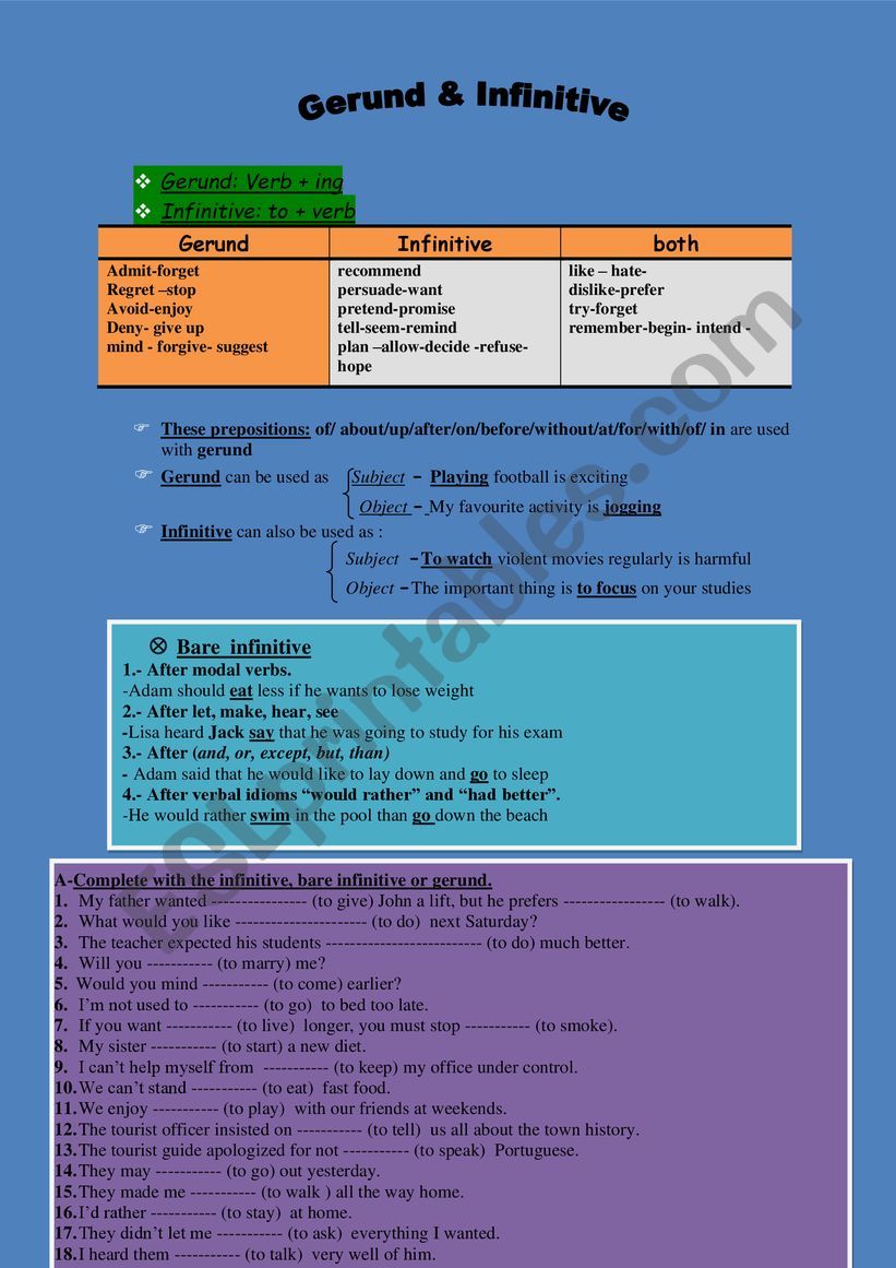 GERUND VS INFINITIVES worksheet