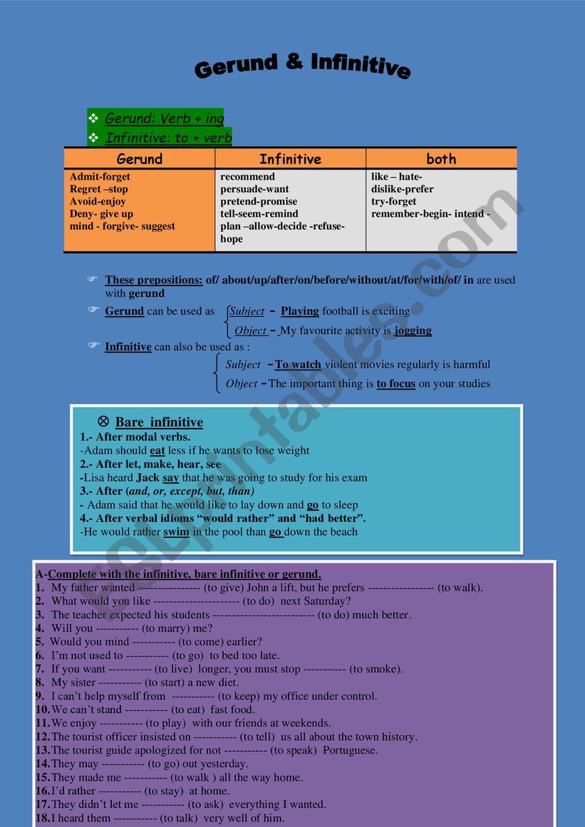 GERUND VS INFINITIVES worksheet