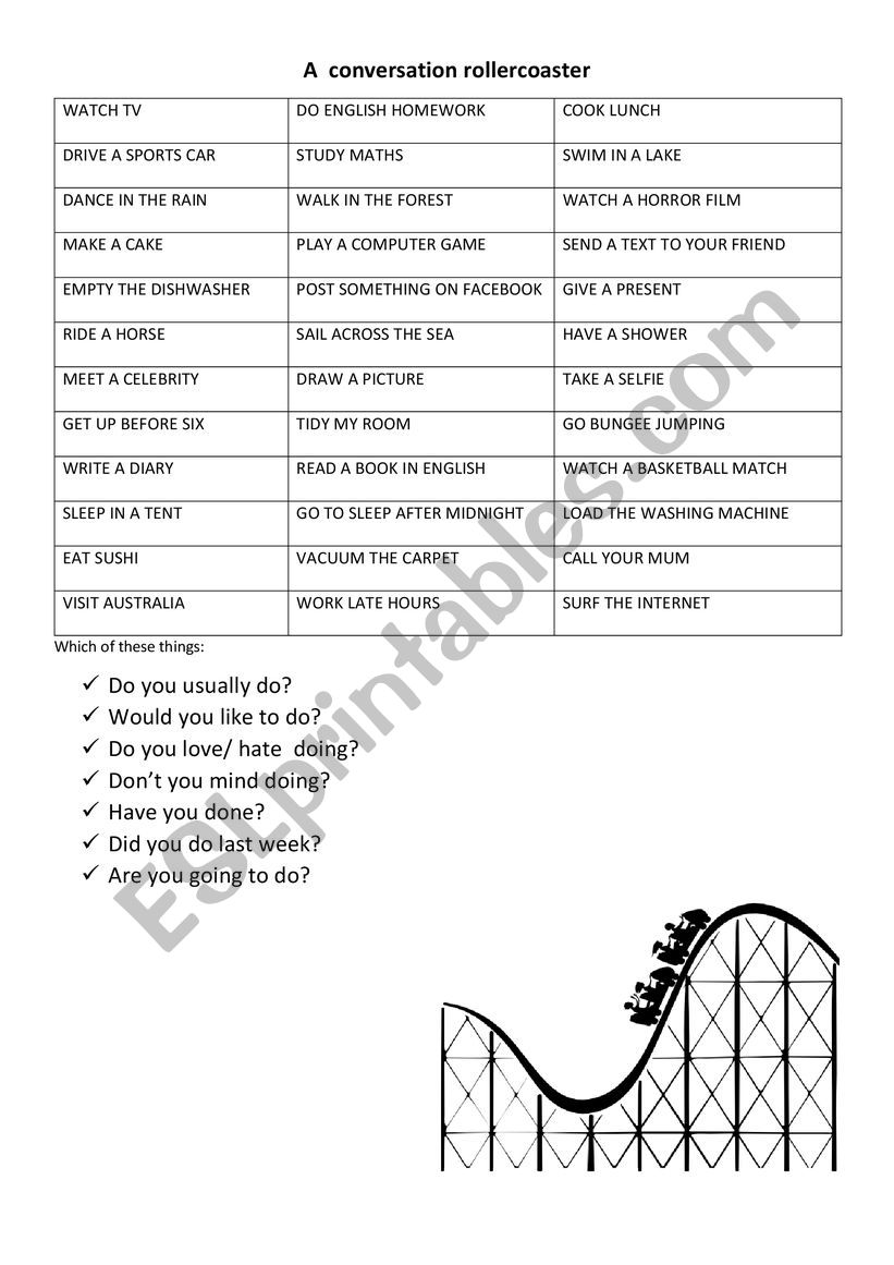 A Conversation Rollercoaster worksheet