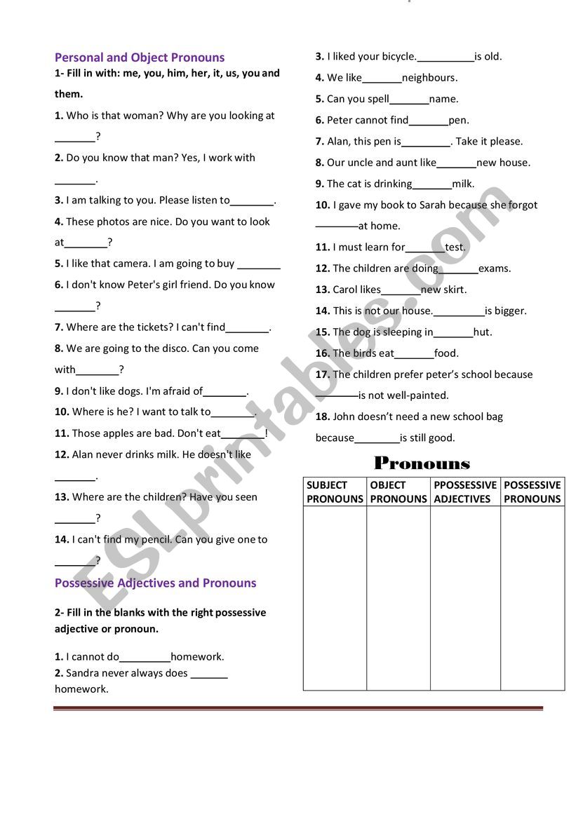 PRONOUNS FOR BIGINNERS worksheet