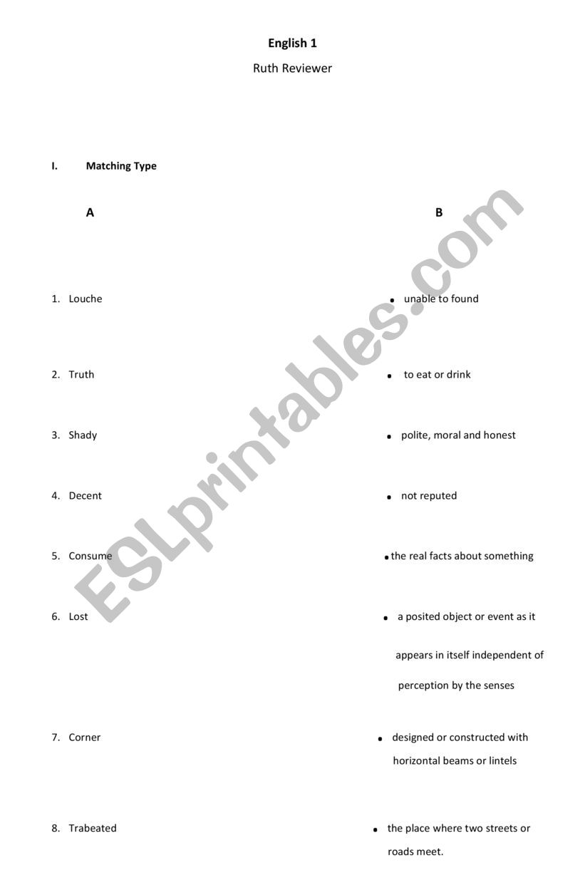 English 1 worksheet
