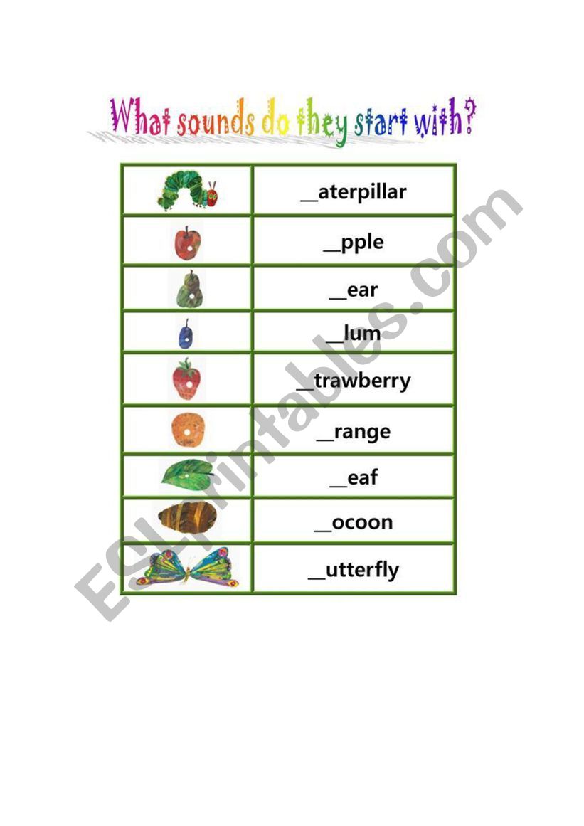 catepillar worksheet