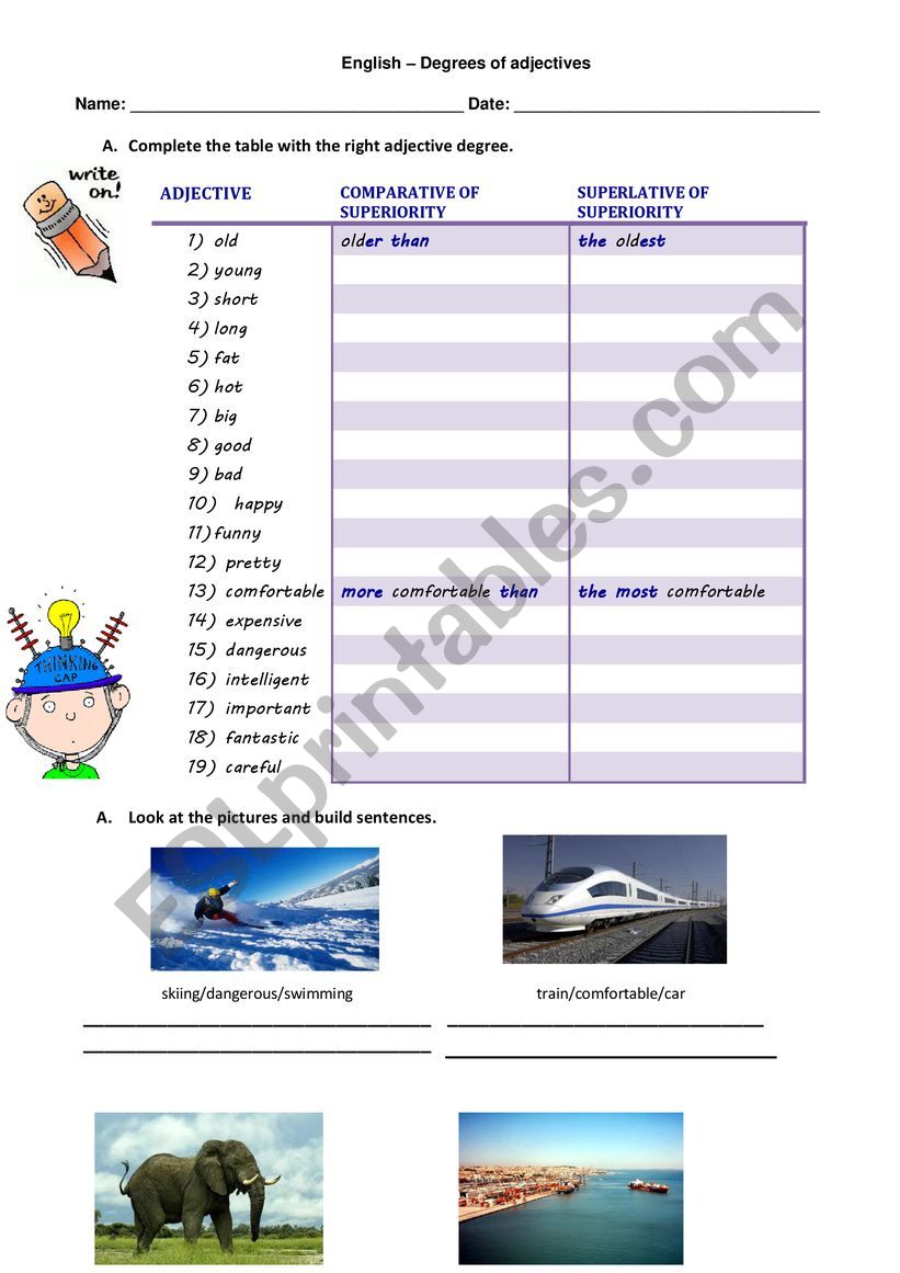 degrees of adjectives worksheet