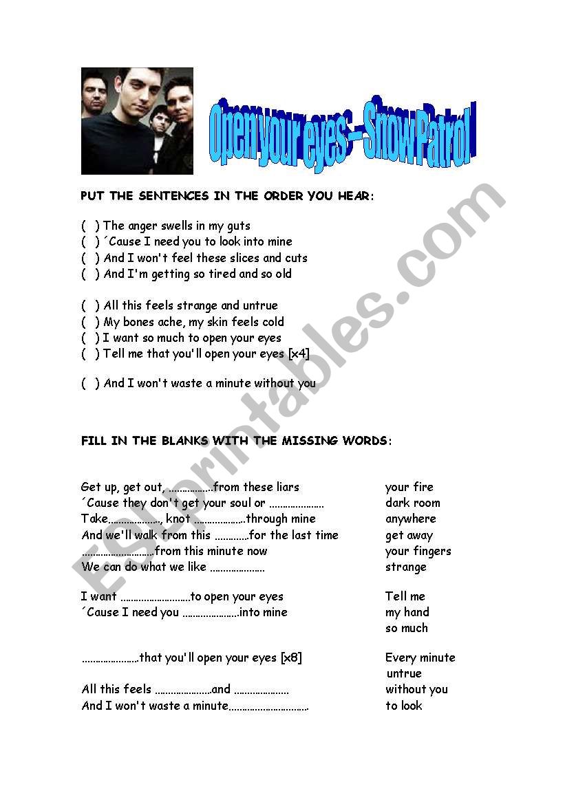 Open your eyes - Snow Patrol worksheet