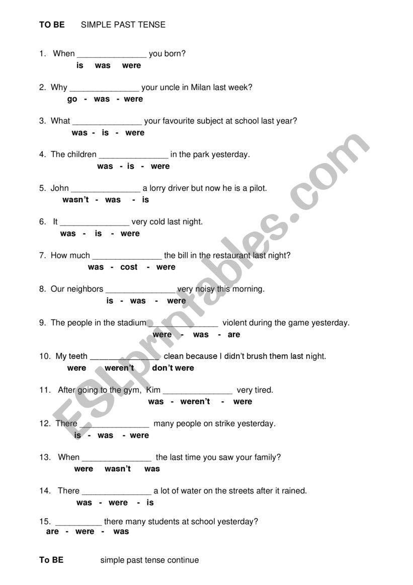 Be the simple past worksheet