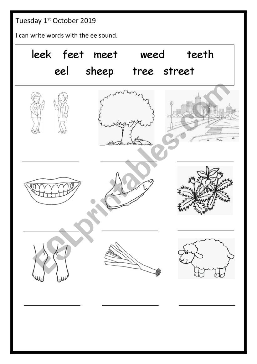 Matching ee words to pictures worksheet