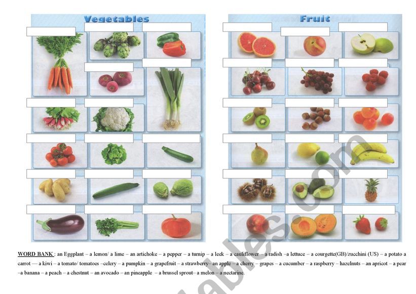 Revise your fruits and vegetables