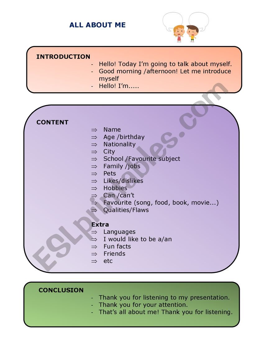 All about me (oral presentation topics and structure)