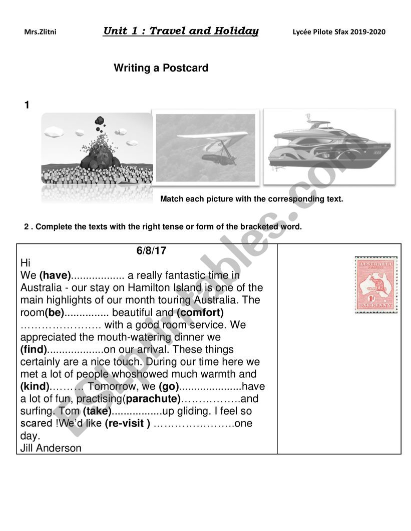 Writing a Postcard worksheet