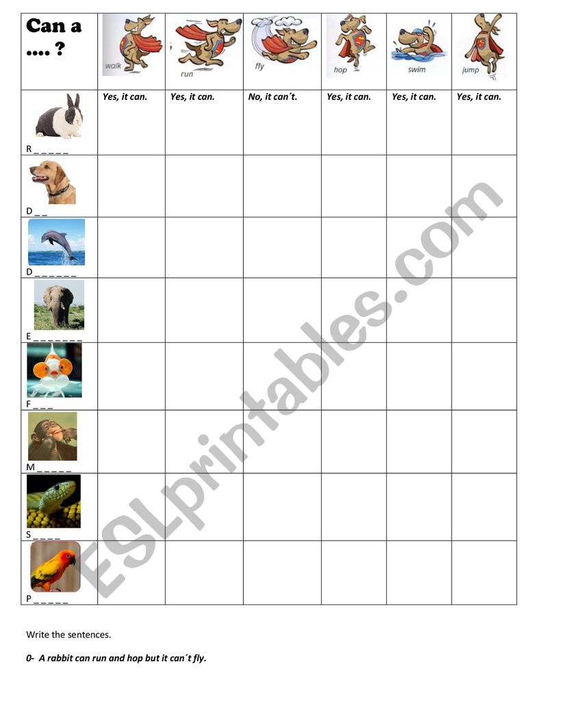 Animals abilities worksheet
