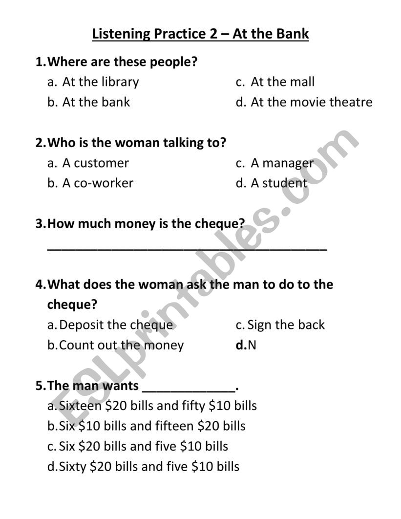 Listening Practice - At the Bank