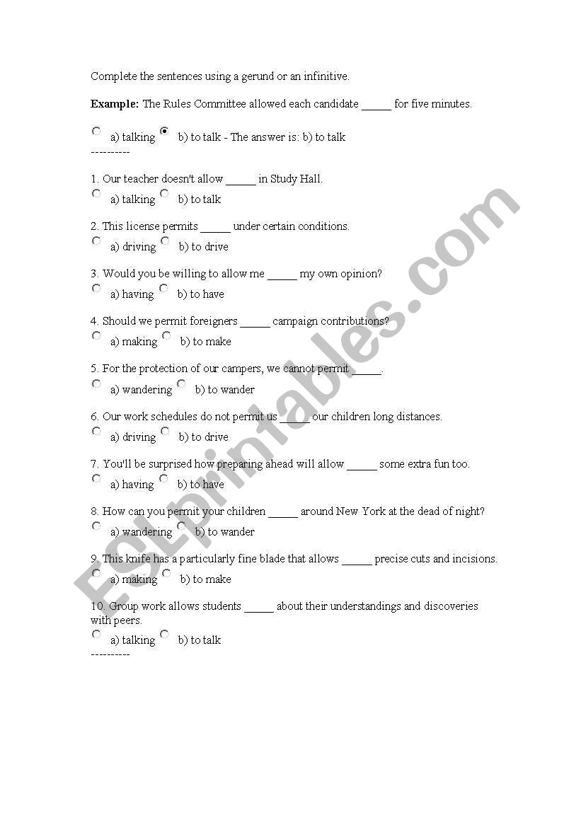 gerund or infinitive worksheet