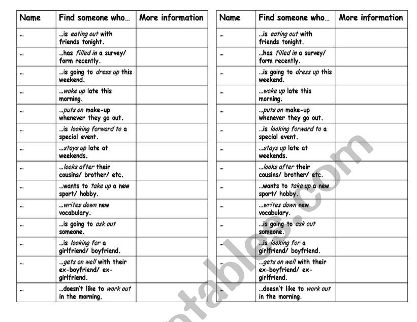 Find someone who - Phrasal verbs