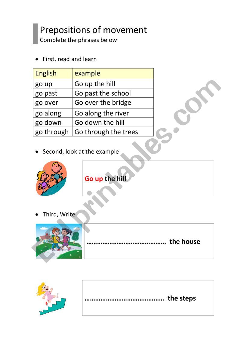 Prepositions of movement worksheet