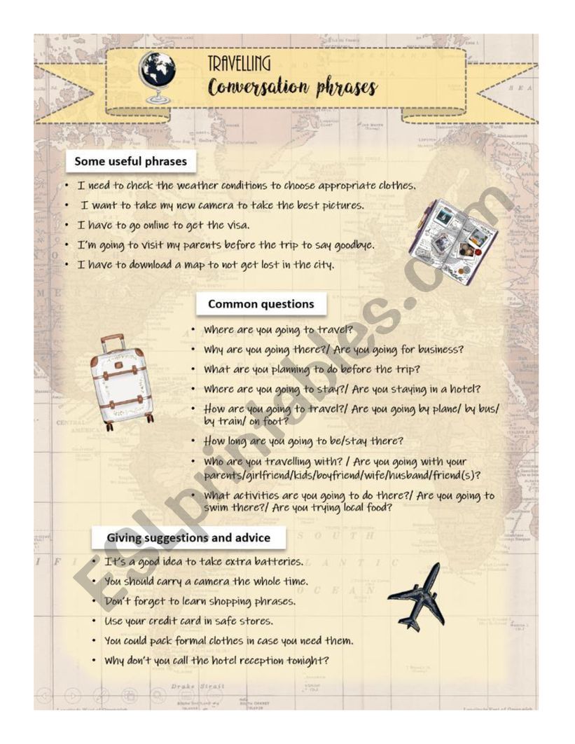 Travelling phrases worksheet