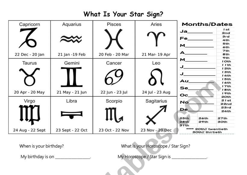 What Is Your Star Sign? worksheet