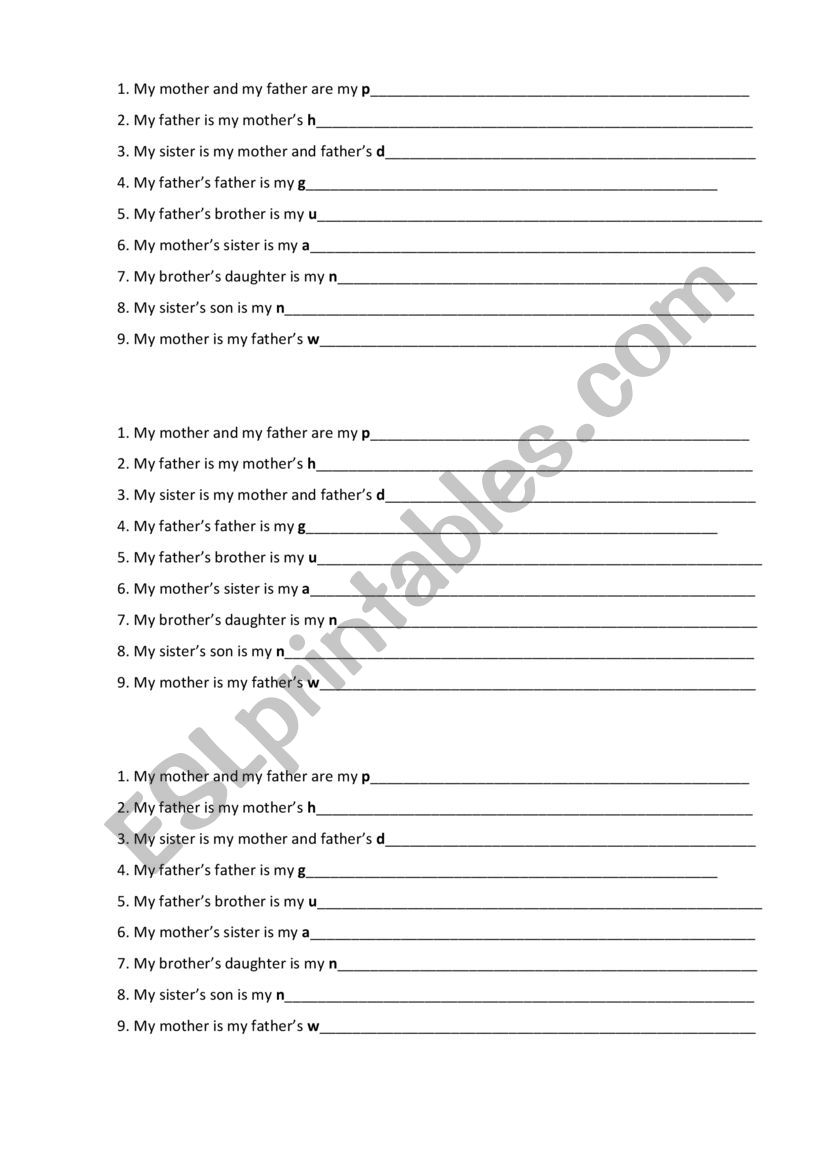 Family Dictation worksheet