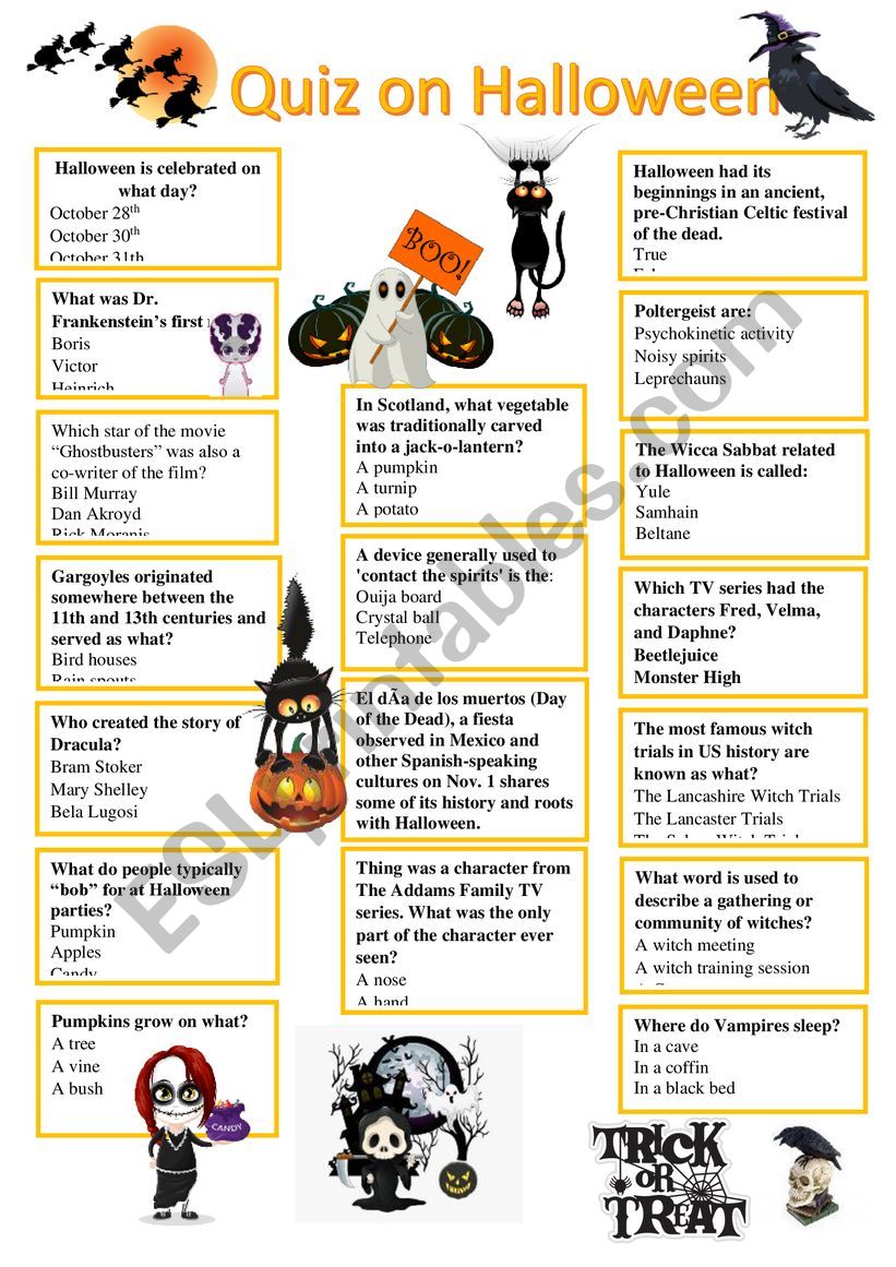 Quiz on Halloween with keys worksheet