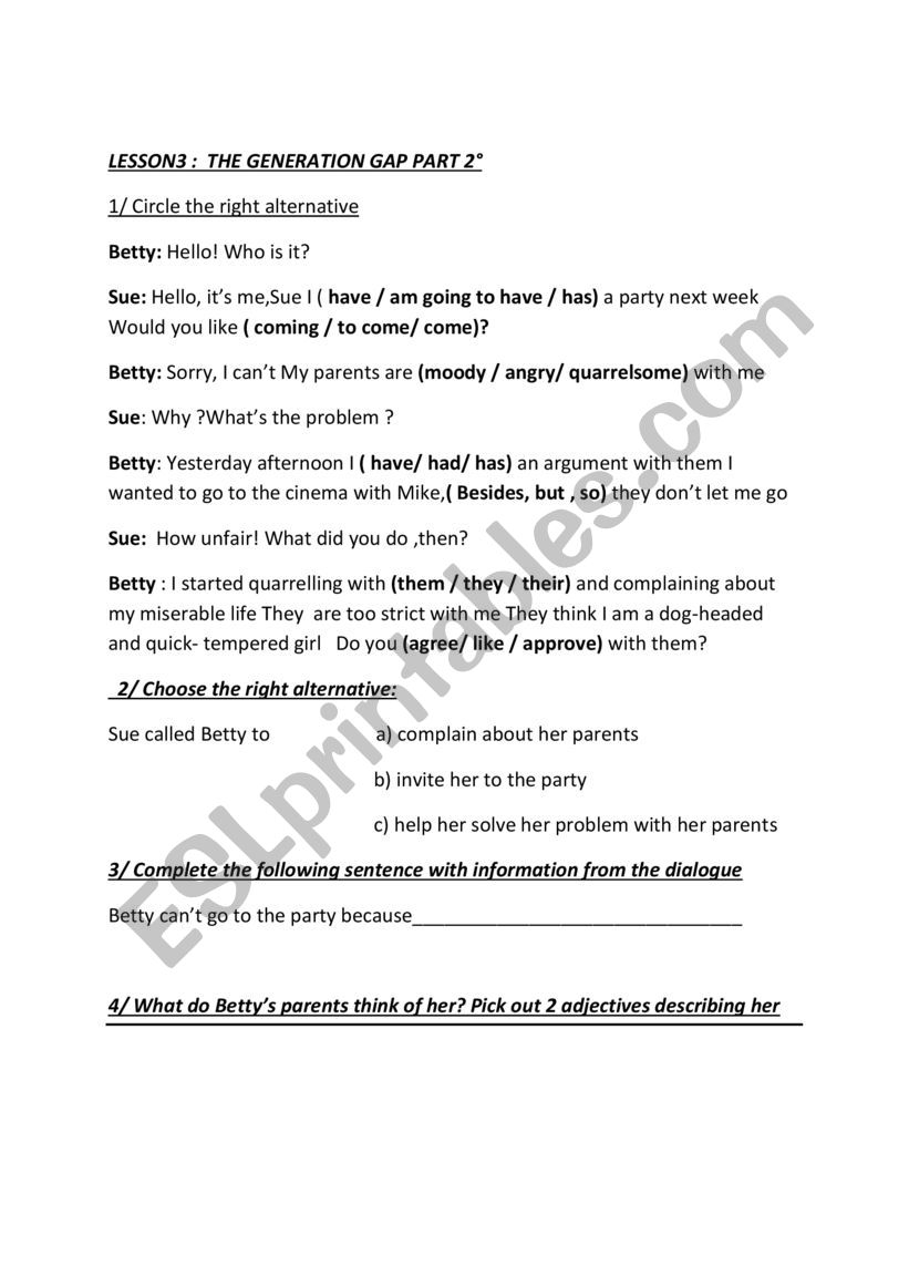 generation gap worksheet