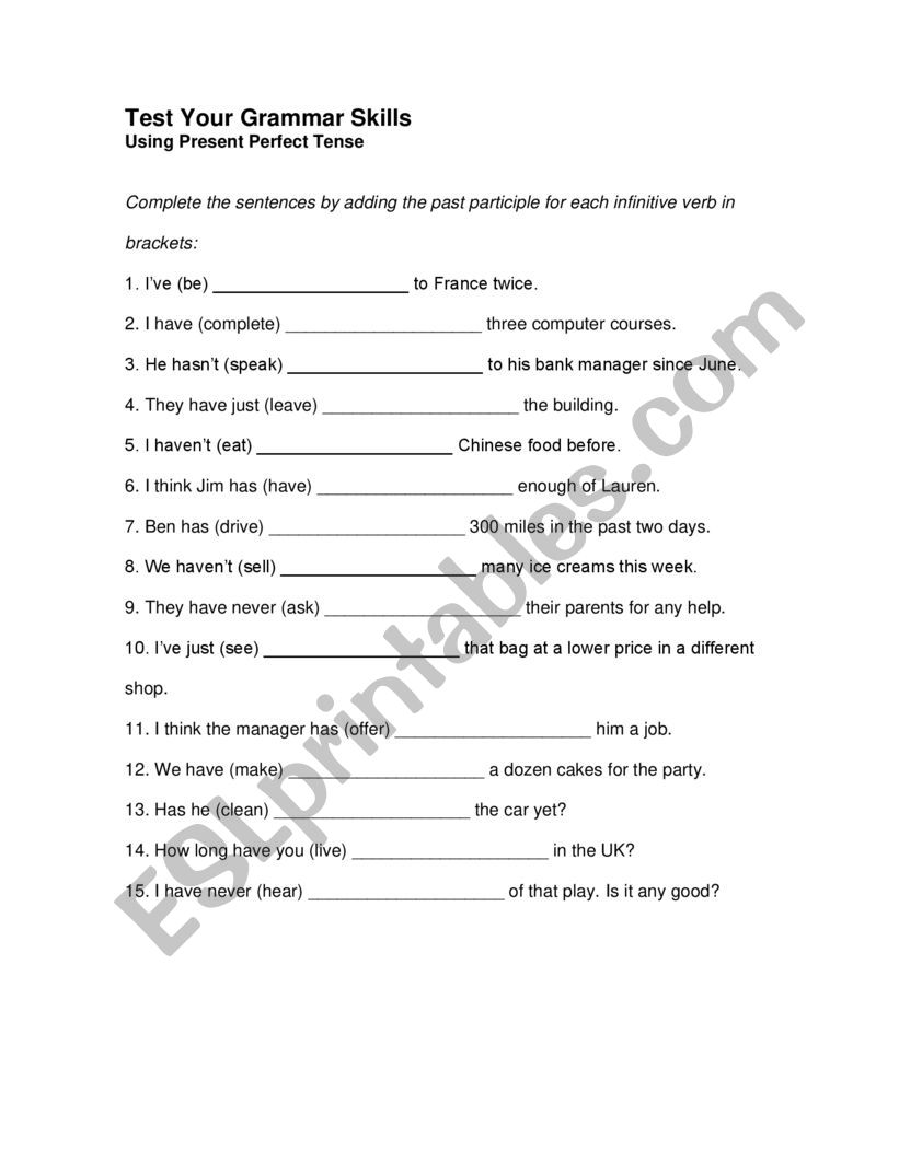 Present Perfect exercises worksheet