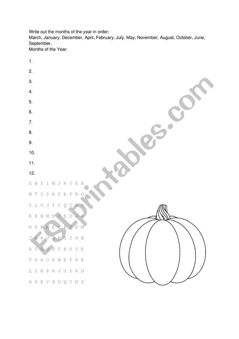 Months of the Year Worksheet  worksheet