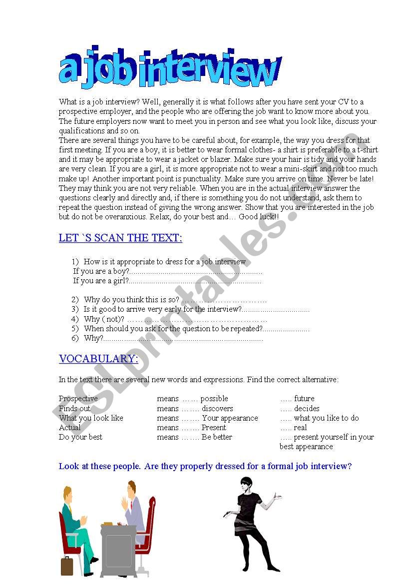 A job interview worksheet