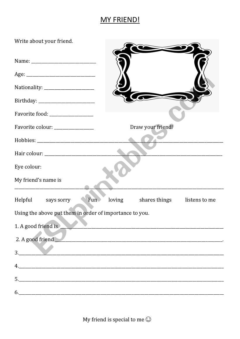 My friend worksheet