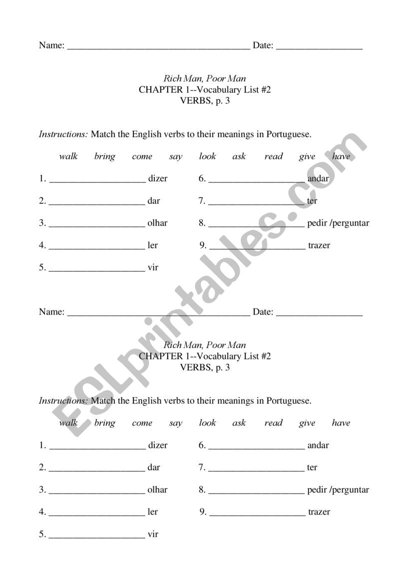 Vocabulary Quiz Richman Poor man