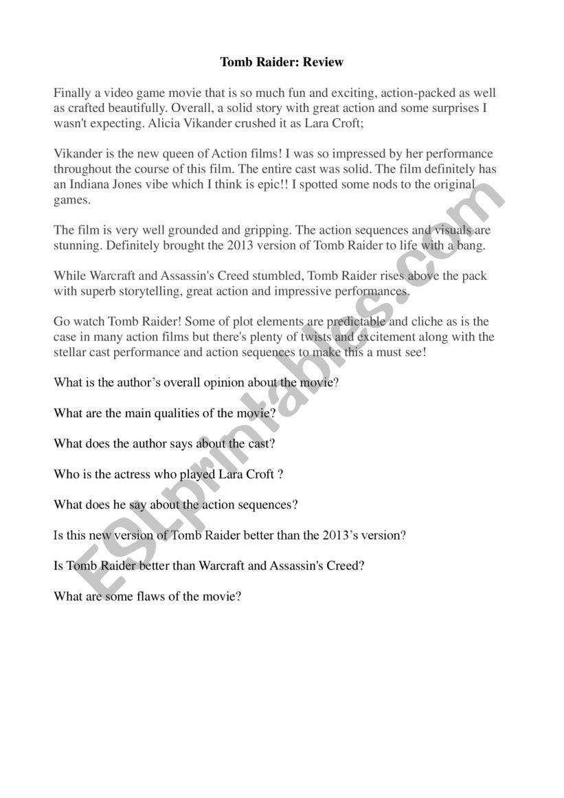 movie reviews worksheet