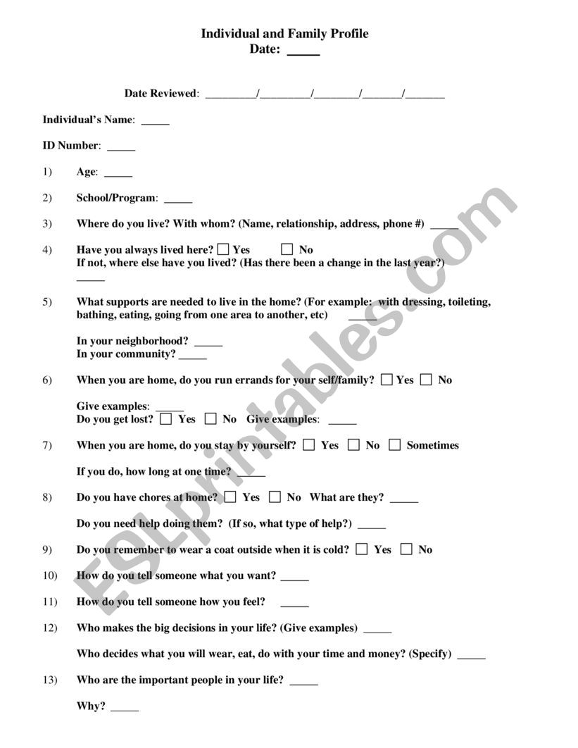 Profile worksheet